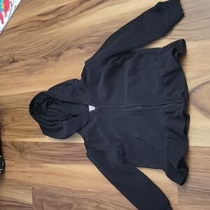 Black fleece hooded jacket coat casual matches everything! Ruffle bottom w/ hood